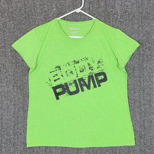 Body Pump T-Shirt Womens L Green Short Sleeve Crewneck Exercise Gym Workout Tee